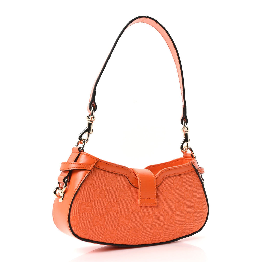Gucci Calfskin Monogram Mini Moon Side Shoulder Bag Orange