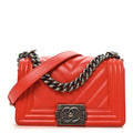 Chanel Lambskin Chevron Quilted Small Boy Flap Orange
