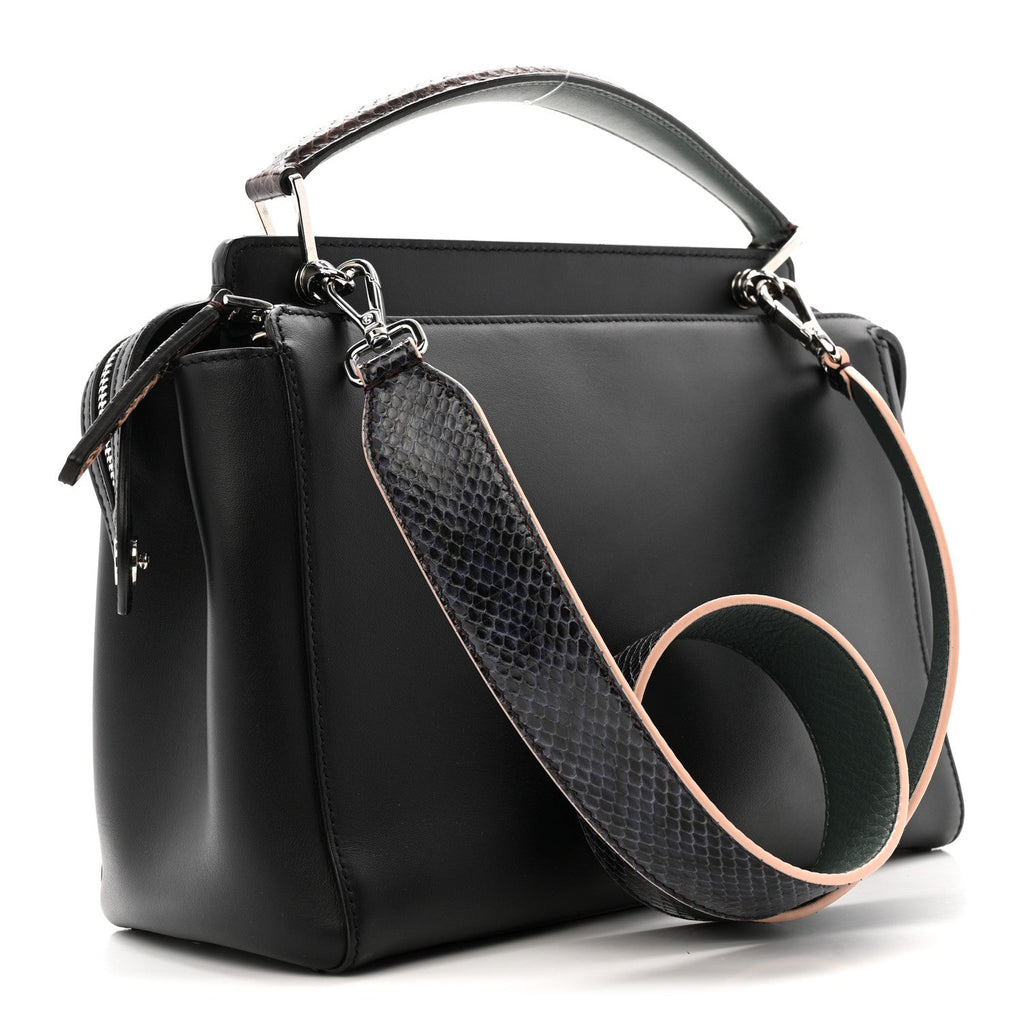Fendi Vitello Baltico Dolce Elaphe DotCom Satchel Dark Grey