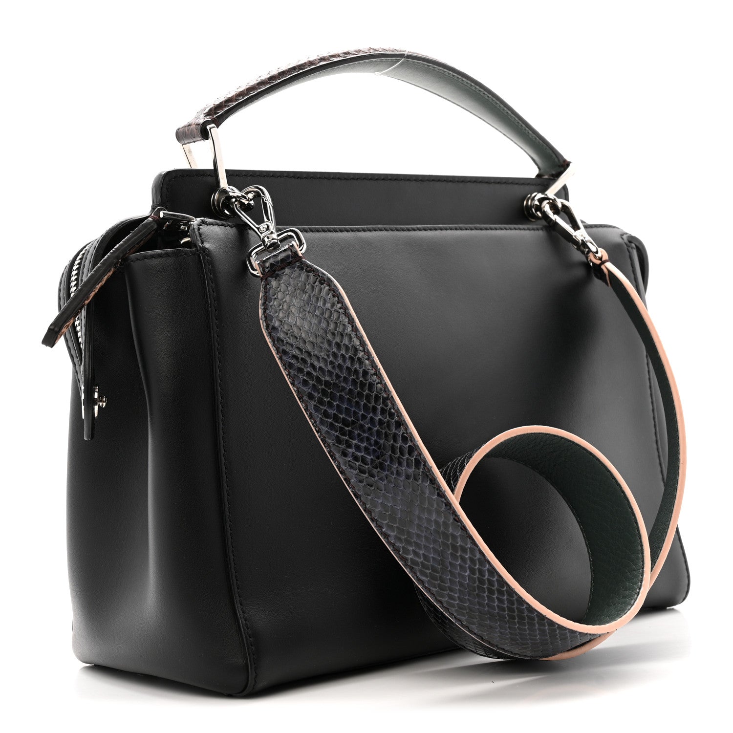 Fendi Vitello Baltico Dolce Elaphe DotCom Satchel Dark Grey