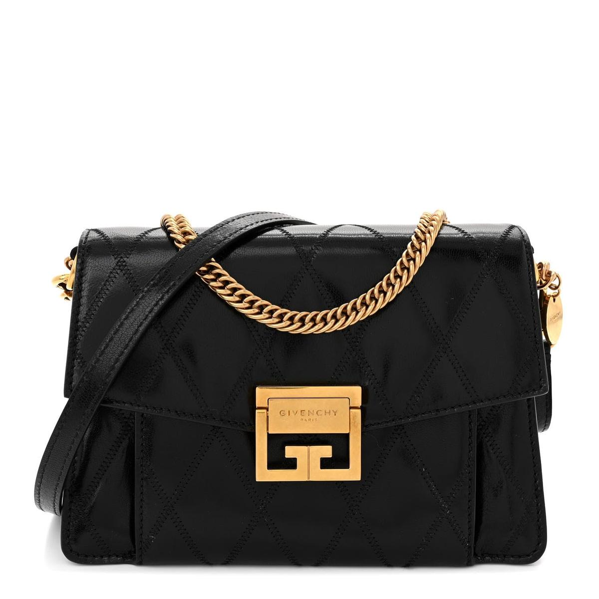 Givenchy GV3 small quilted shoulder bag black front view