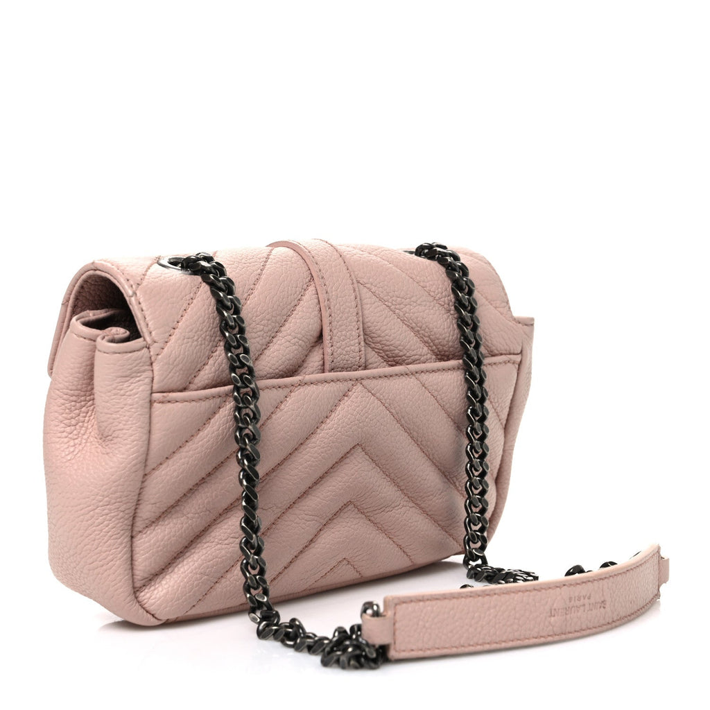 Saint Laurent Sheepskin Matelasse Monogram Classic Baby Chain Bag Pale Pink