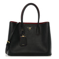 Prada Saffiano Cuir Large Double Bag Black Fuoco
