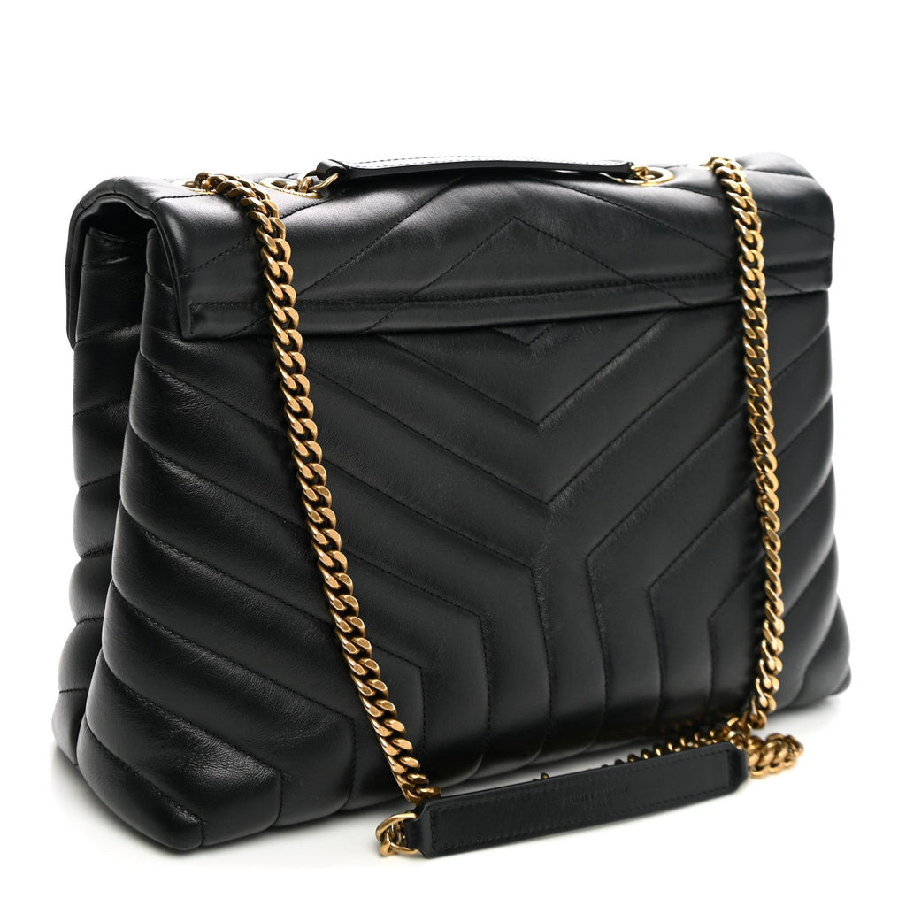 Saint Laurent Calfskin Y Quilted Monogram Medium Loulou Chain Satchel Black