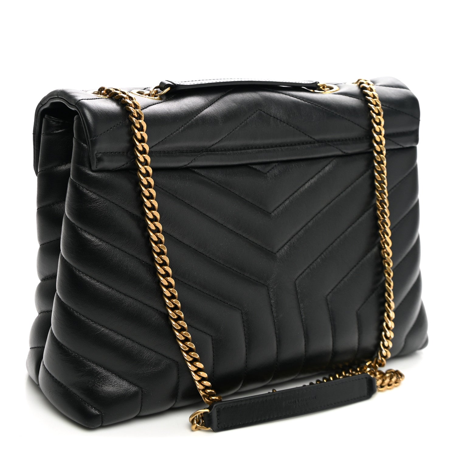 Saint Laurent Calfskin Y Quilted Monogram Medium Loulou Chain Satchel Black