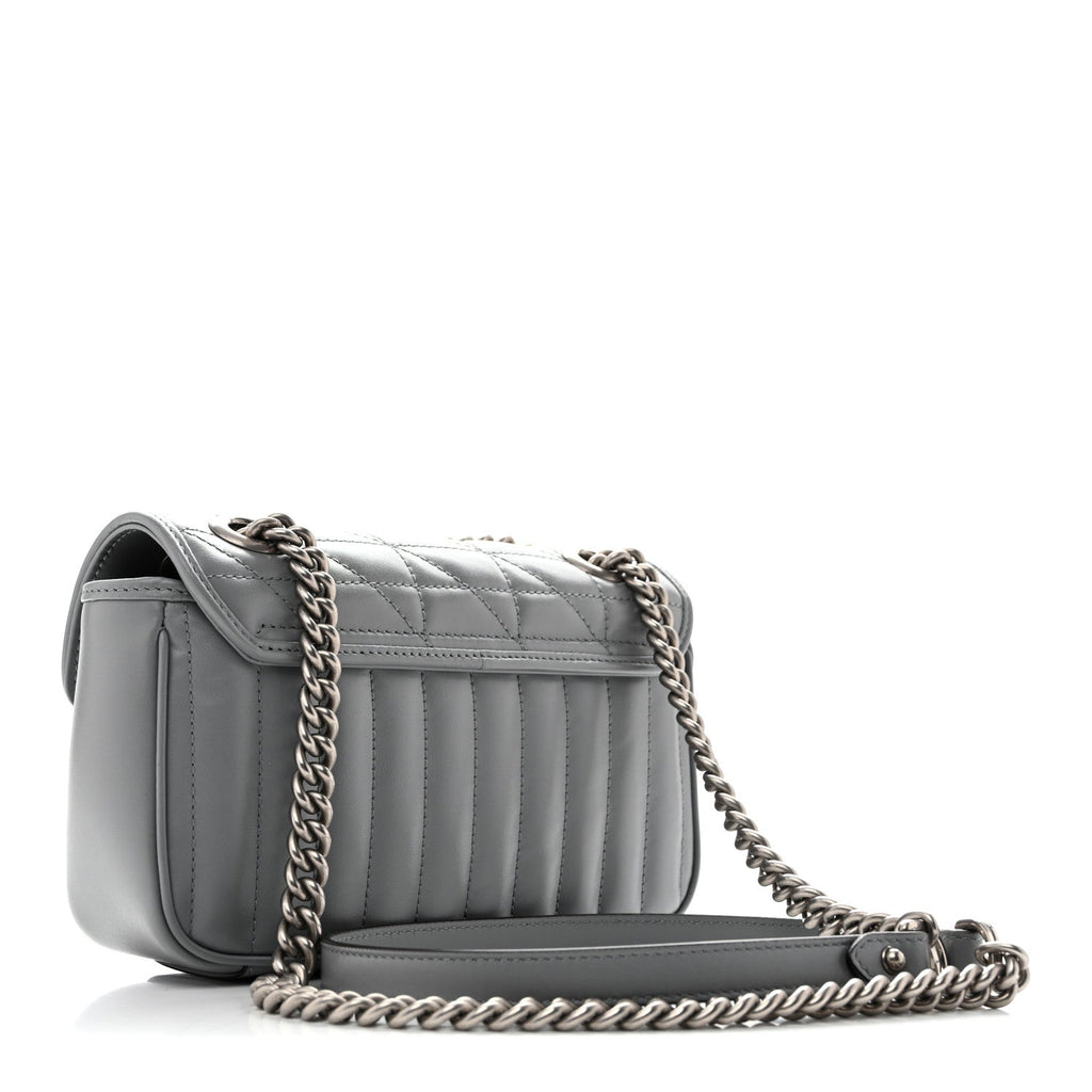 Gucci Calfskin Matelasse Aria Mini GG Marmont Shoulder Bag Deep Grey