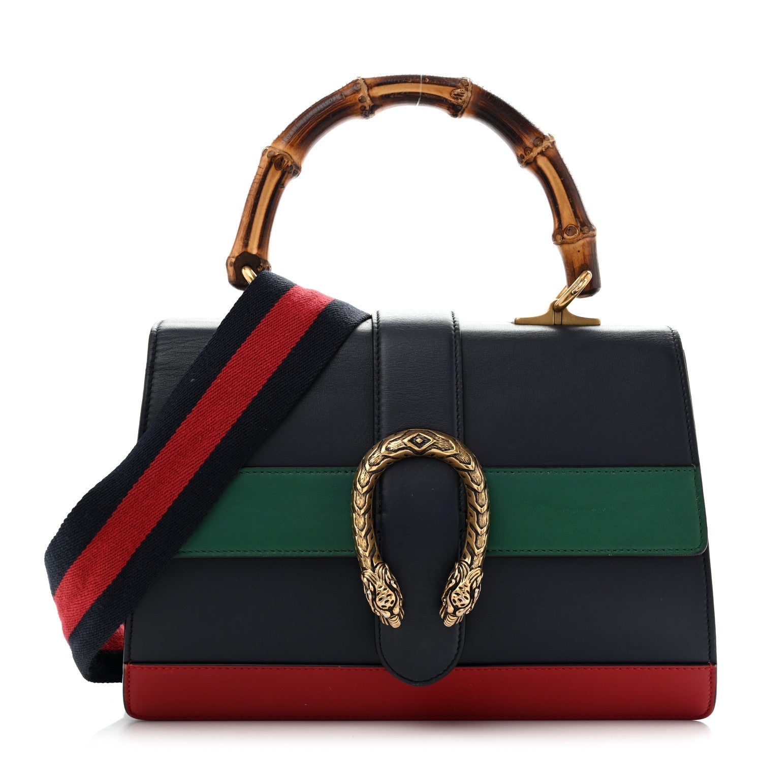 Gucci Moon Calfskin Bamboo Web Medium Dionysus Top Handle Bag Blue Emerald Hibiscus Red