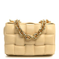 Bottega Veneta Lambskin Maxi Intreccio Padded Chain Cassette Crossbody Bag Porridge