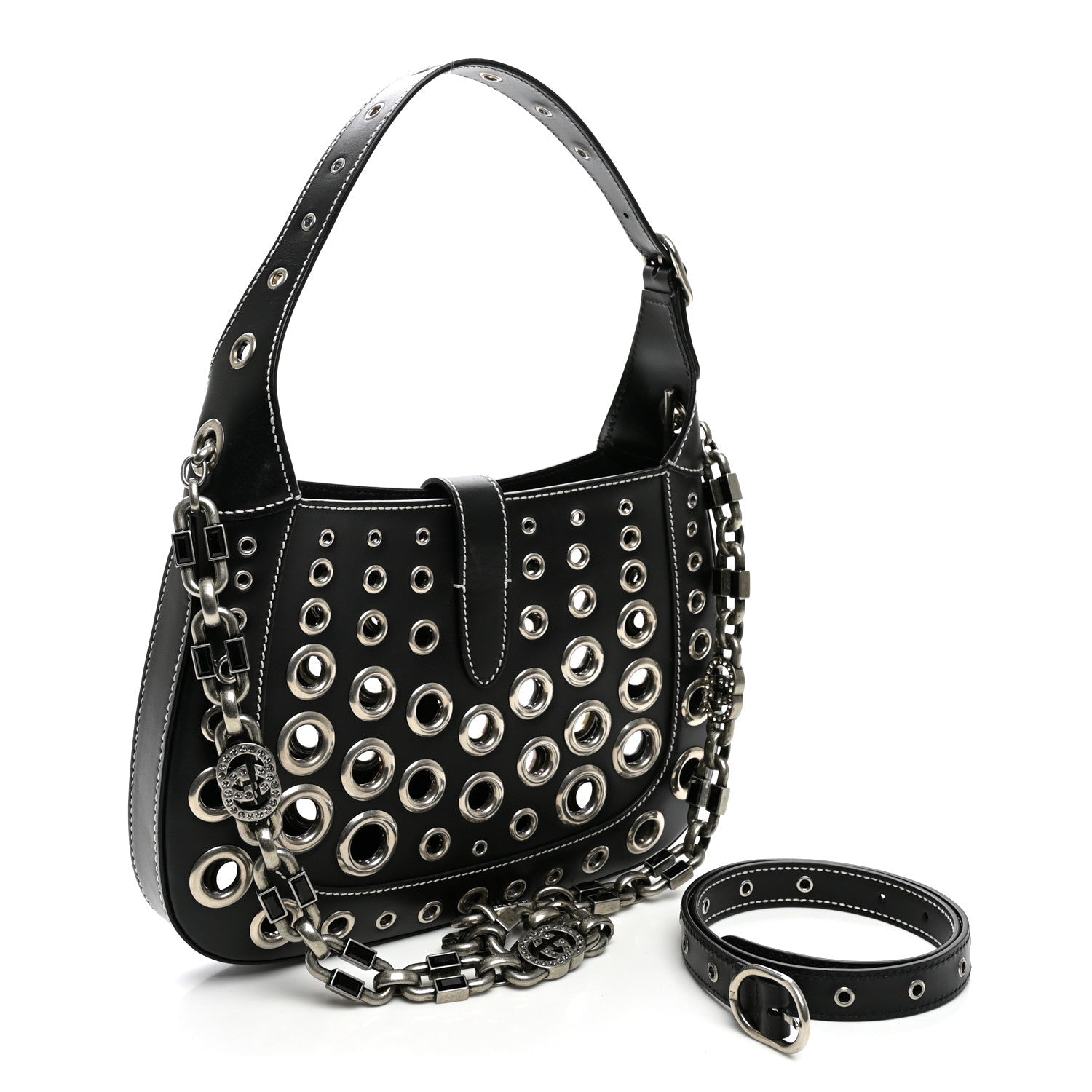Gucci Calfskin Ha Ha Ha Jackie 1961 Eyelet Hobo Black