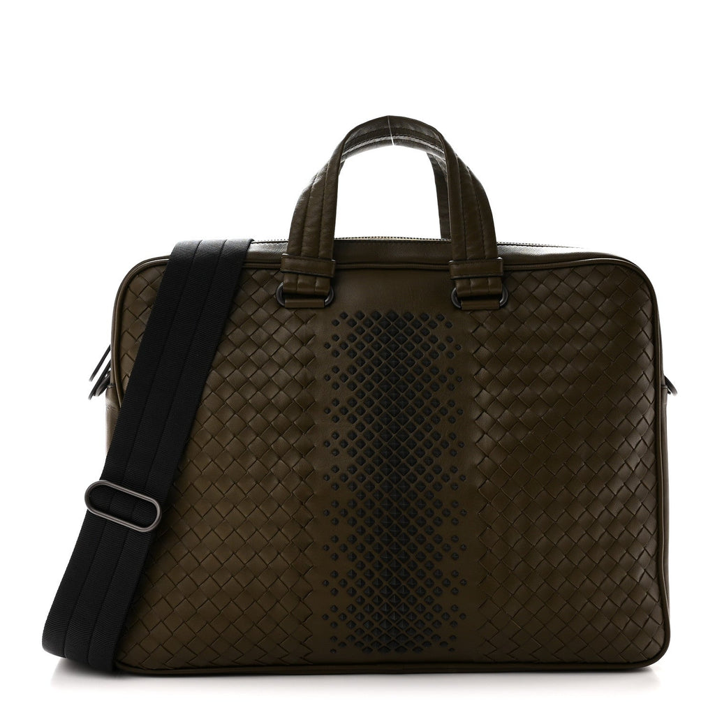 Bottega Veneta Nappa Intrecciato Medium Briefcase Khaki