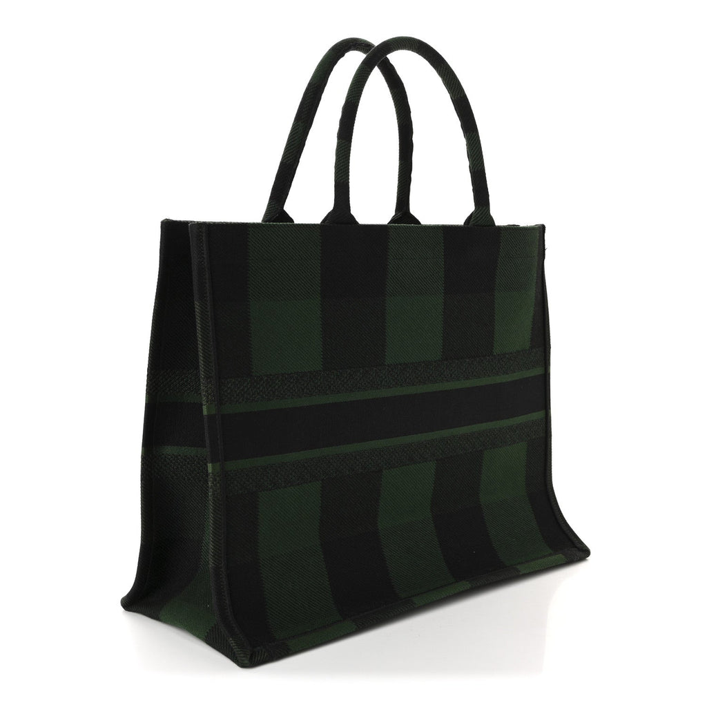 Dior Canvas Embroidered Checkered Book Tote Black Green