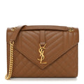 Saint Laurent Grain De Poudre Textured Mixed Matelasse Medium Triquilt Monogram Satchel Dark Cork