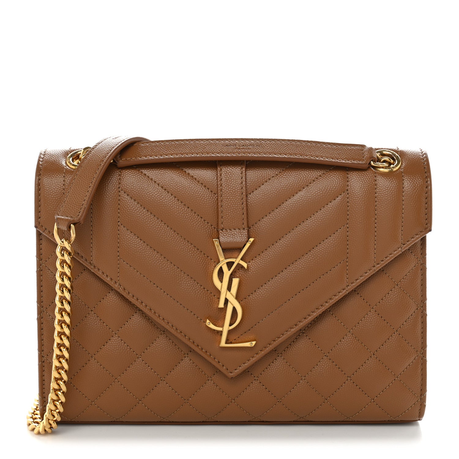 Saint Laurent Grain De Poudre Textured Mixed Matelasse Medium Triquilt Monogram Satchel Dark Cork