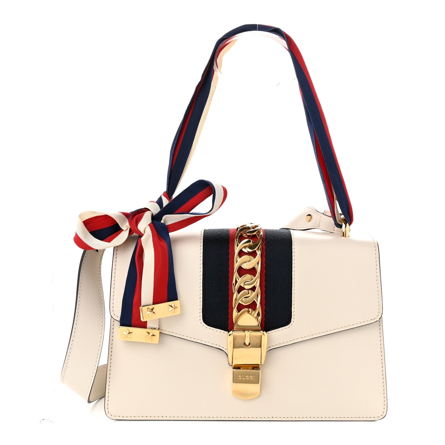 Gucci Calfskin Small Sylvie Shoulder Bag Off White