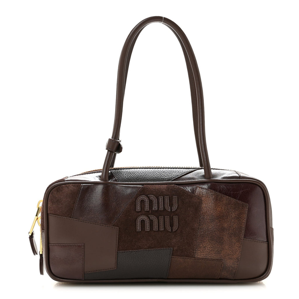 Miu Miu Nappa Patchwork Small Beau Top Handle Bag Briarwood