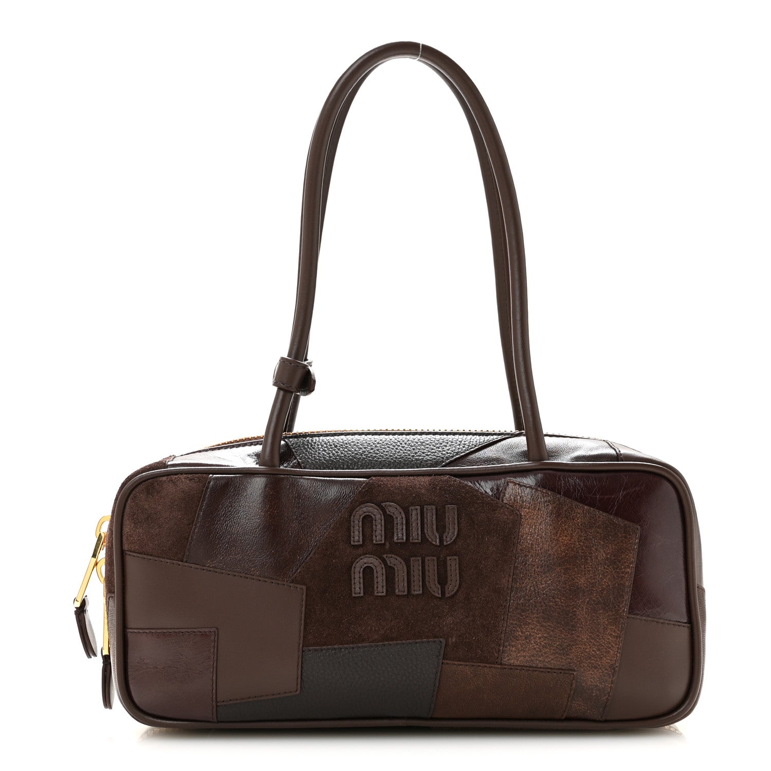 Miu Miu Nappa Patchwork Small Beau Top Handle Bag Briarwood
