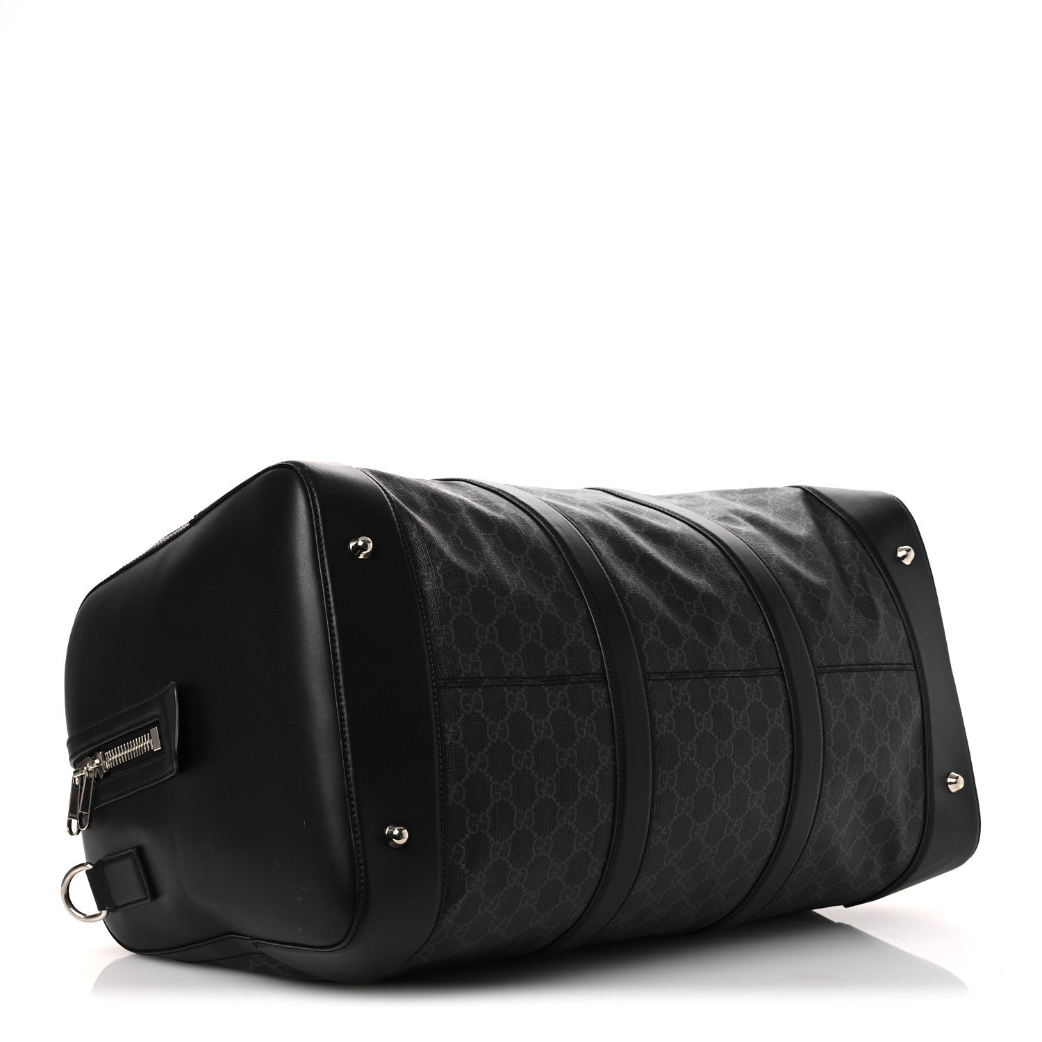 Gucci Soft GG Supreme Monogram Appia Calfskin Web Large Carry On Duffle Bag Black Grey