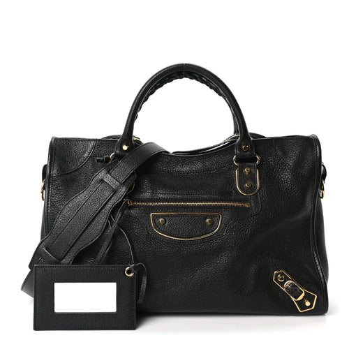 Balenciaga Chevre Gold Metallic Edge Hardware City Black