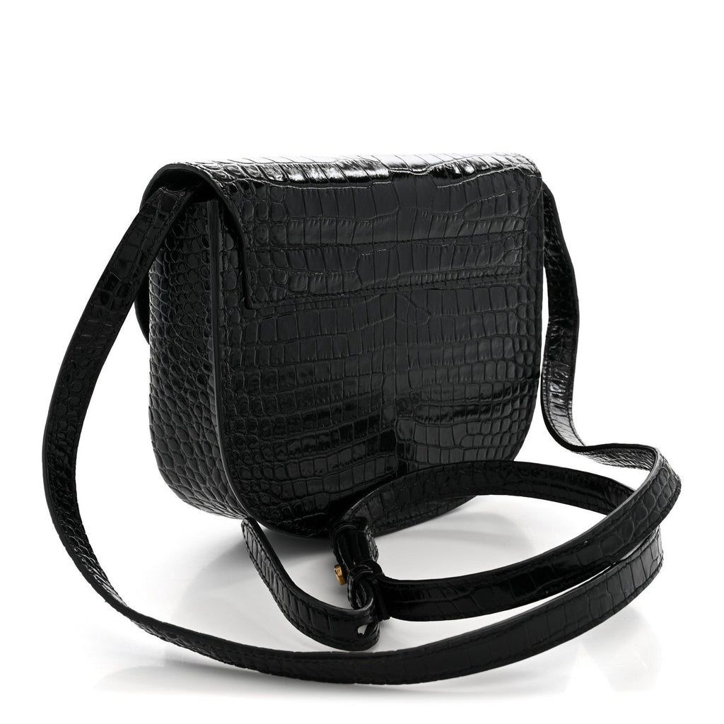 Saint Laurent Crocodile Embossed Calfskin Small Kaia Satchel Black
