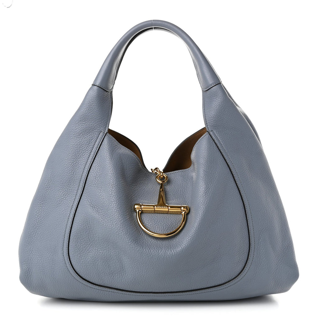 Gucci Grained Calfskin Softbit Medium Shoulder Bag Dusty Blue