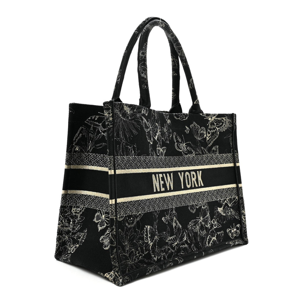 Dior Canvas Embroidered Medium New York Butterfly Book Tote Black