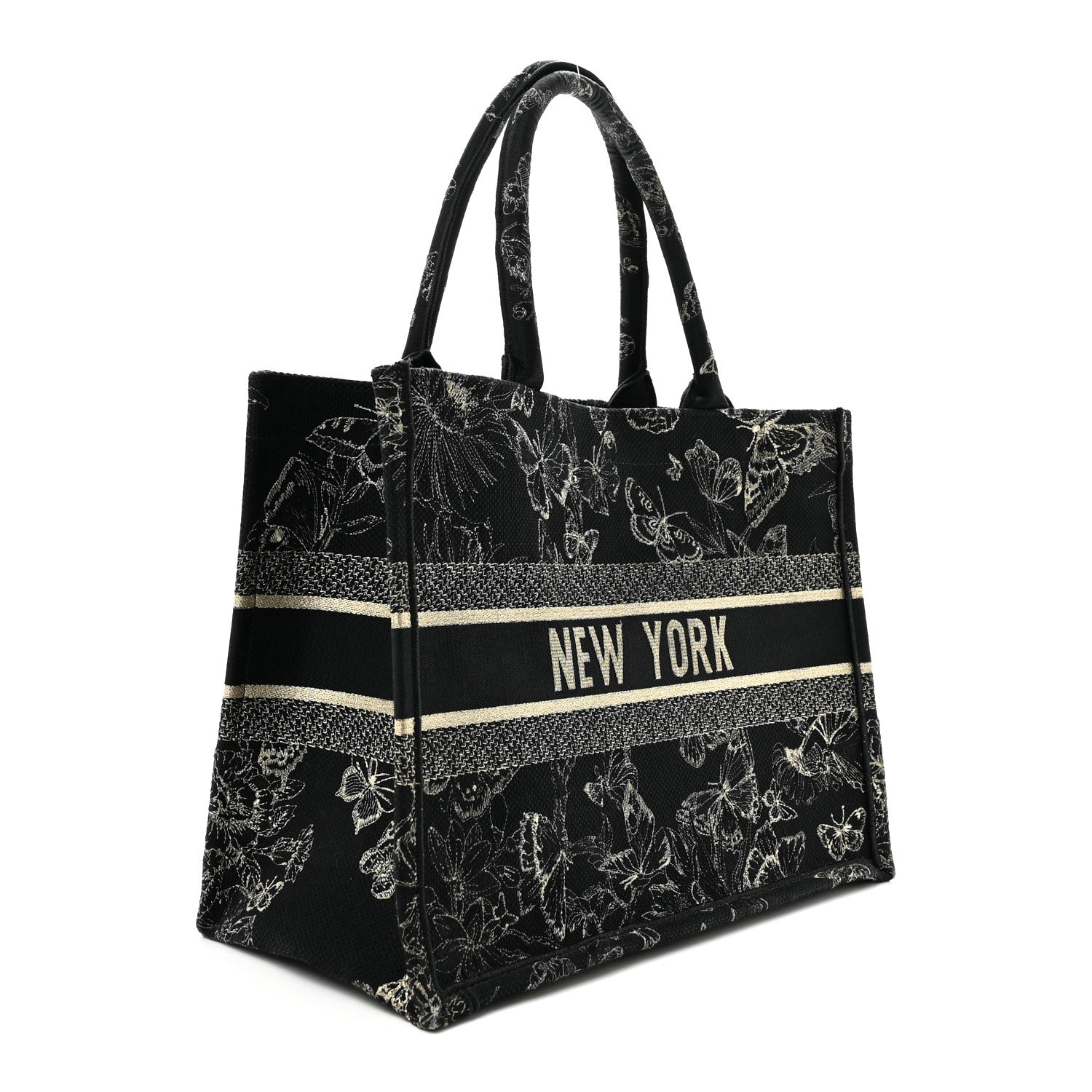 Dior Canvas Embroidered Medium New York Butterfly Book Tote Black