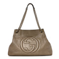 Gucci Metallic Pebbled Calfskin Medium Soho Chain Shoulder Bag Golden Beige