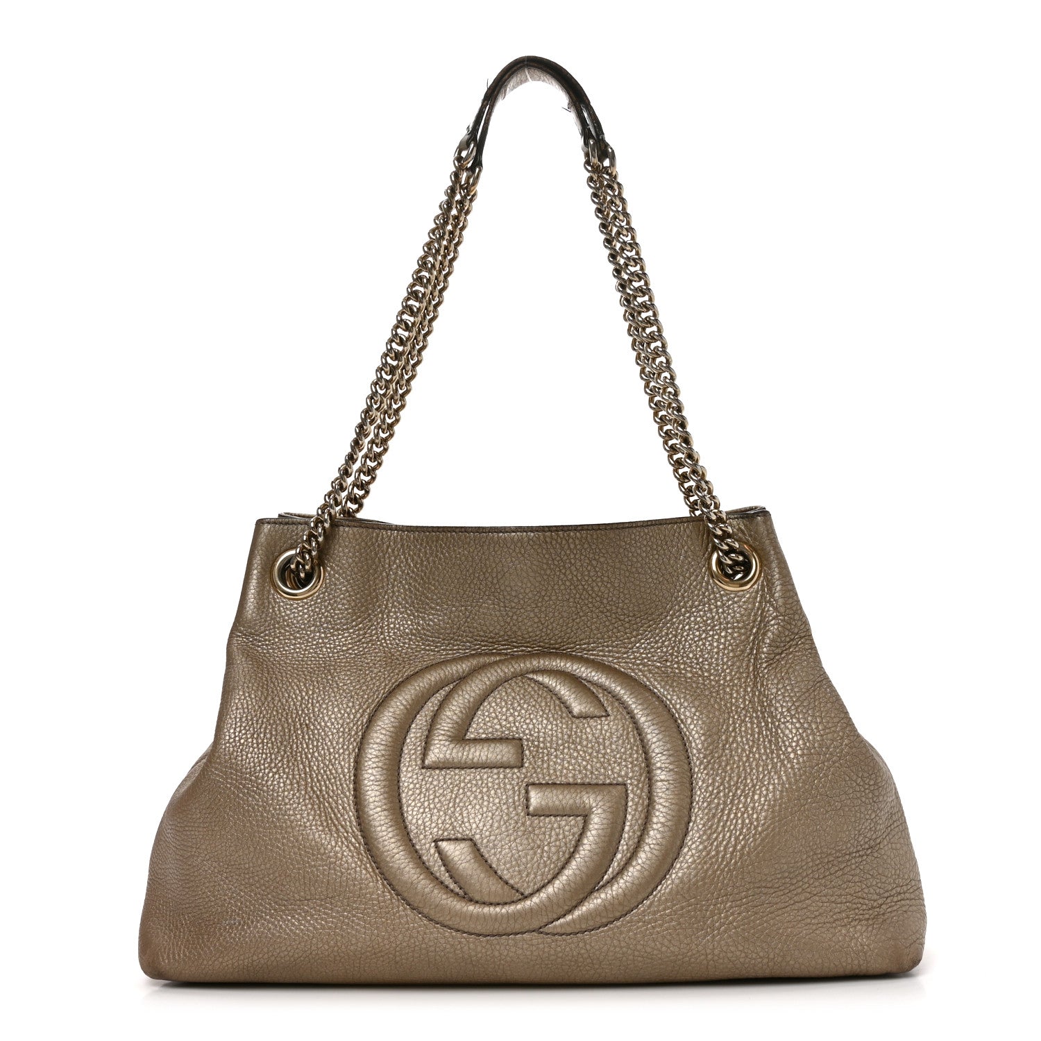 Gucci Metallic Pebbled Calfskin Medium Soho Chain Shoulder Bag Golden Beige