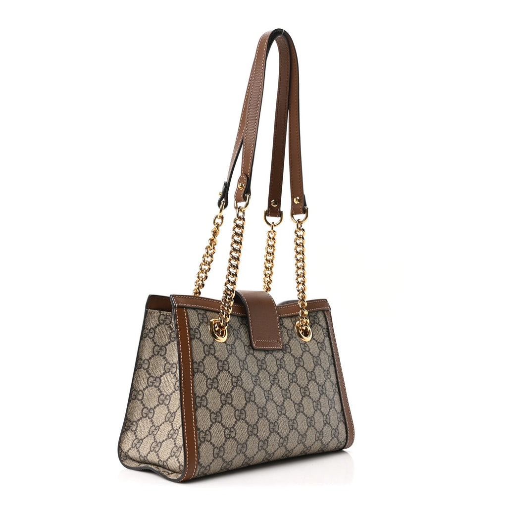 Gucci GG Supreme Monogram Calfskin Small Padlock Tote Beige Ebony Tuscany