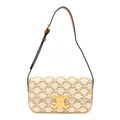 Celine Canvas Calfskin Triomphe Shoulder Bag White front view