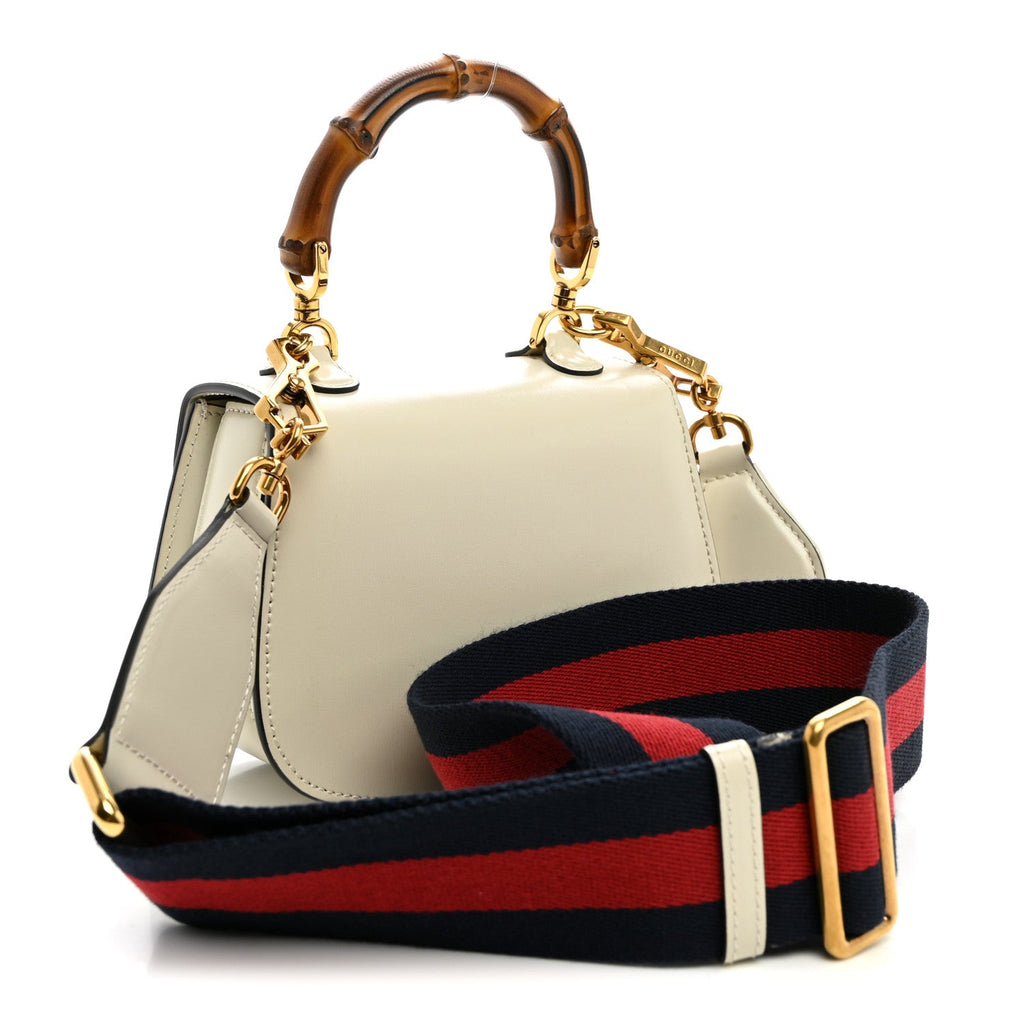 Gucci Boarded Dyana Lux Calfskin Web Mini Bamboo 1947 Top Handle Bag Mystic White