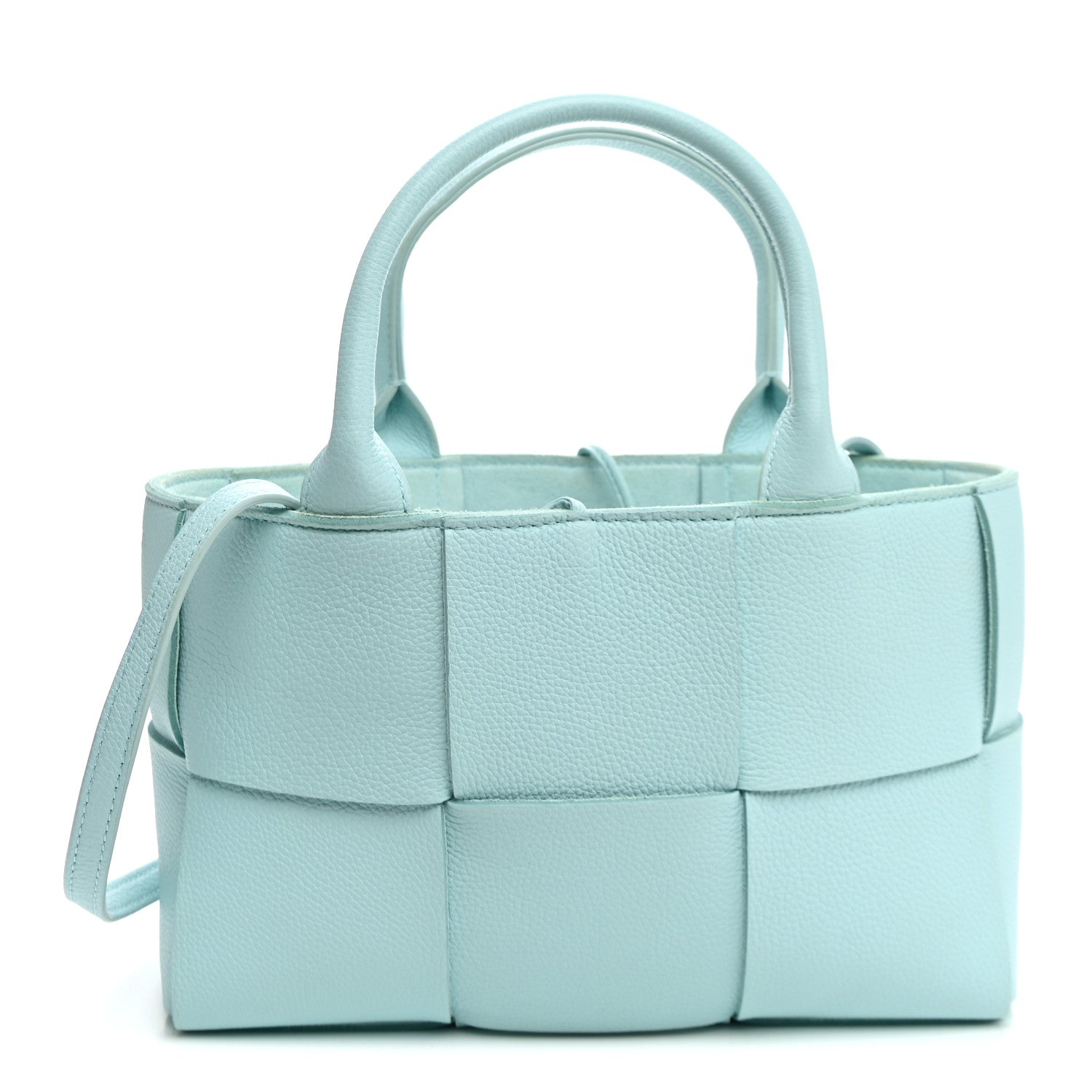 Bottega Veneta Grained Calfskin Maxi Intrecciato Mini Arco Tote Pale Blue