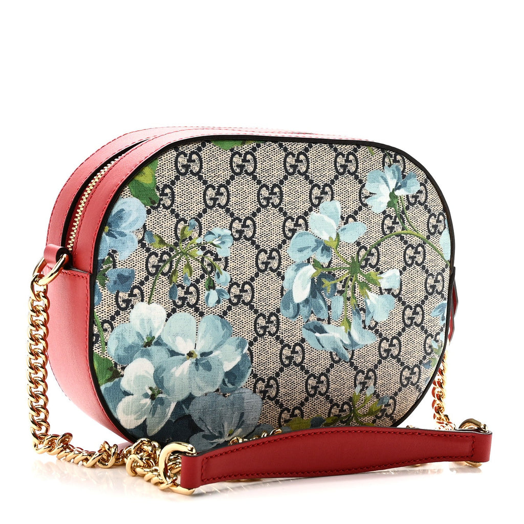 Gucci GG Supreme Monogram Blooms Mini Chain Shoulder Bag Beige Blue Navy Hibiscus Red
