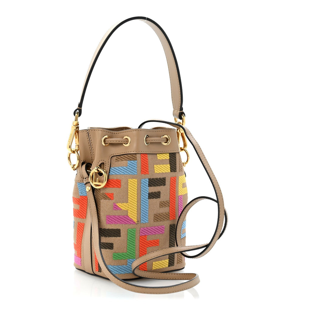 Fendi Canvas Vitello King F is Fendi FF Multicolor Embroidered Mini Mon Tresor Bucket Bag Multicolor Cuoio