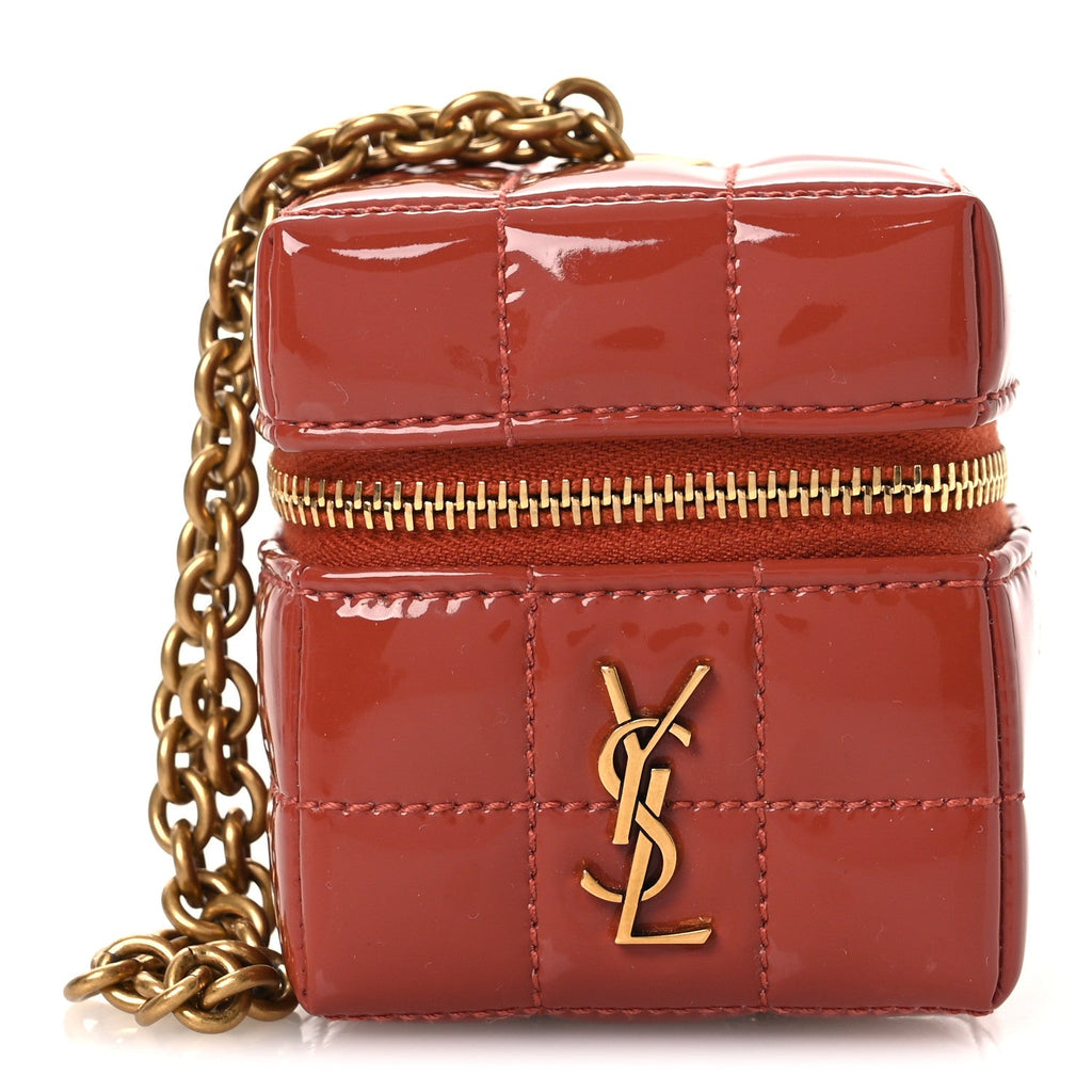 Saint Laurent Patent Calfskin Cassandre Matelasse Carre Mini Cube On Chain Mild Rose