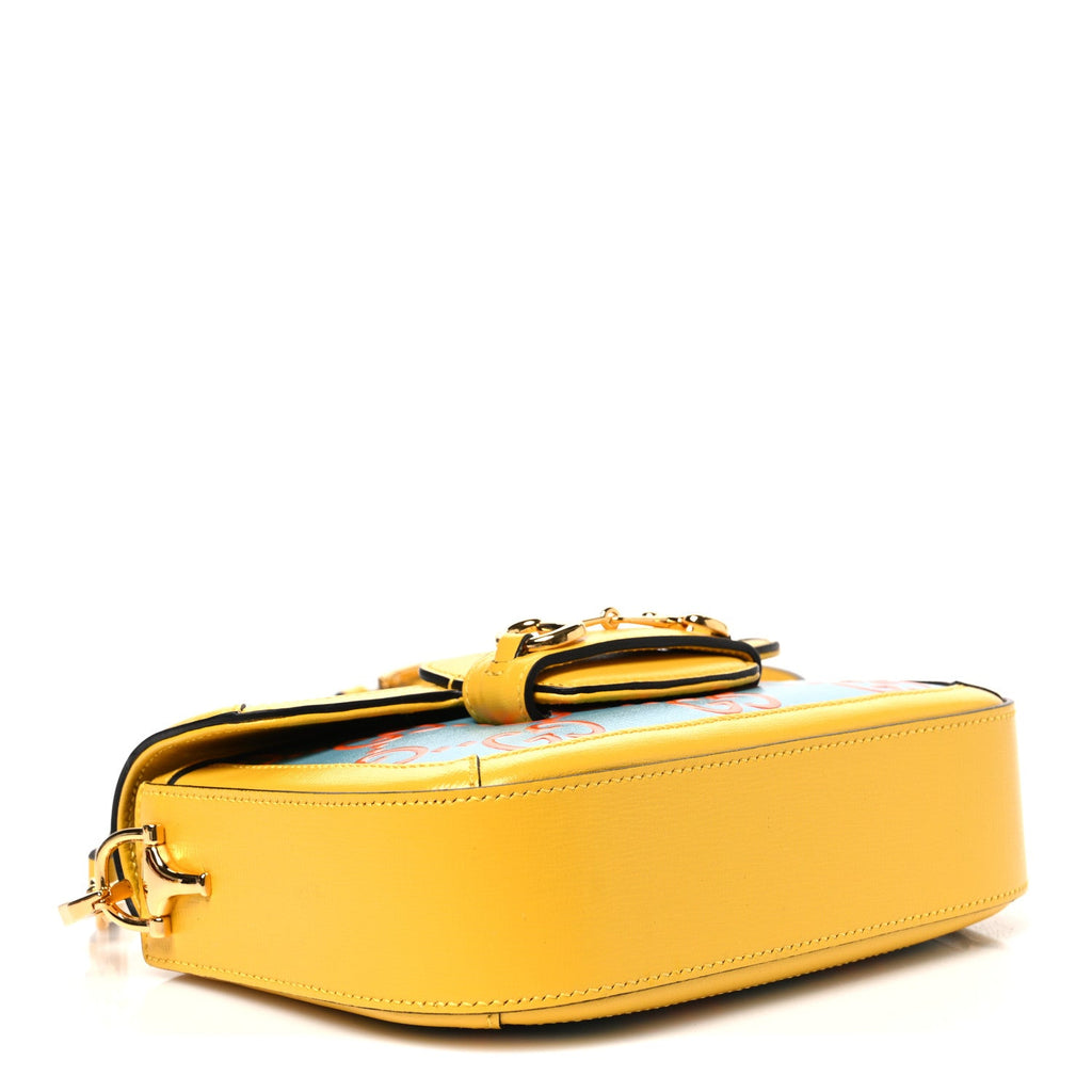 Gucci Azalea Calfskin GG Monogram Bi-Color Debossed Horsebit 1955 Shoulder Bag Dusty Azure Stone Topaz Deep Orange
