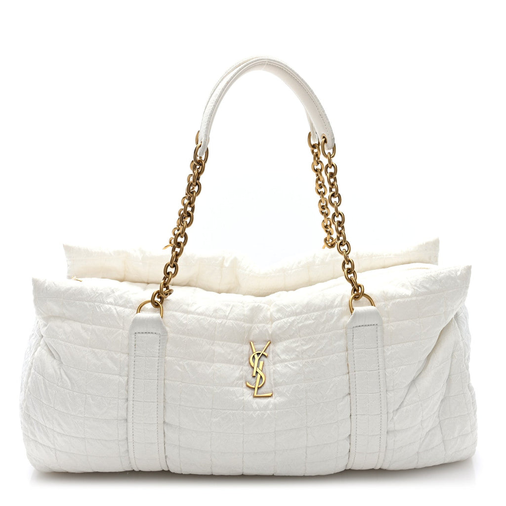 Saint Laurent Nylon Gloria Quilted Travel Bag Milky White