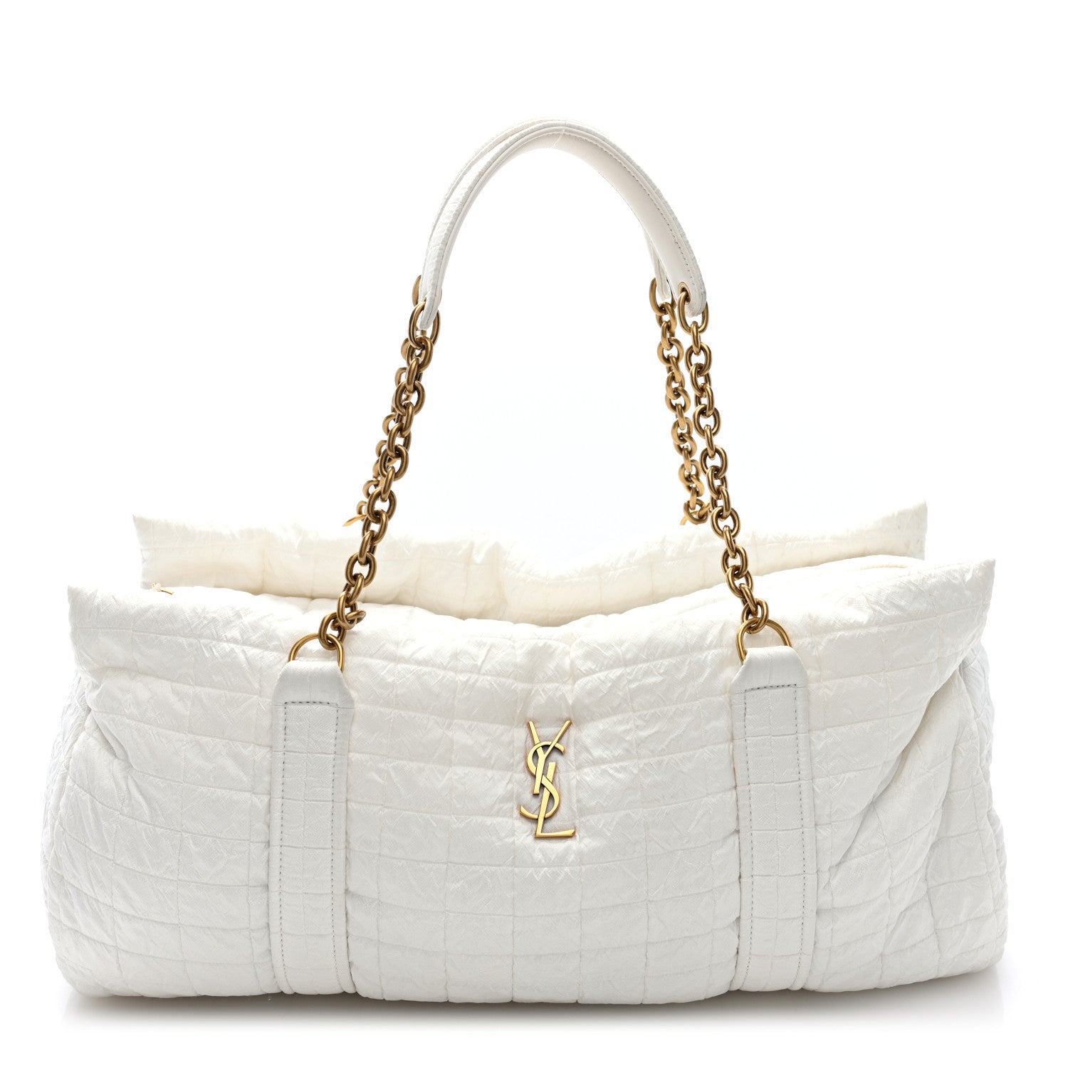 Saint Laurent Nylon Gloria Quilted Travel Bag Milky White