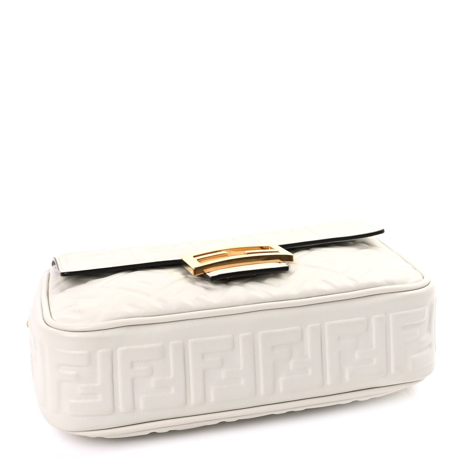 Fendi Nappa Small FF Embossed Midi Chain Baguette White