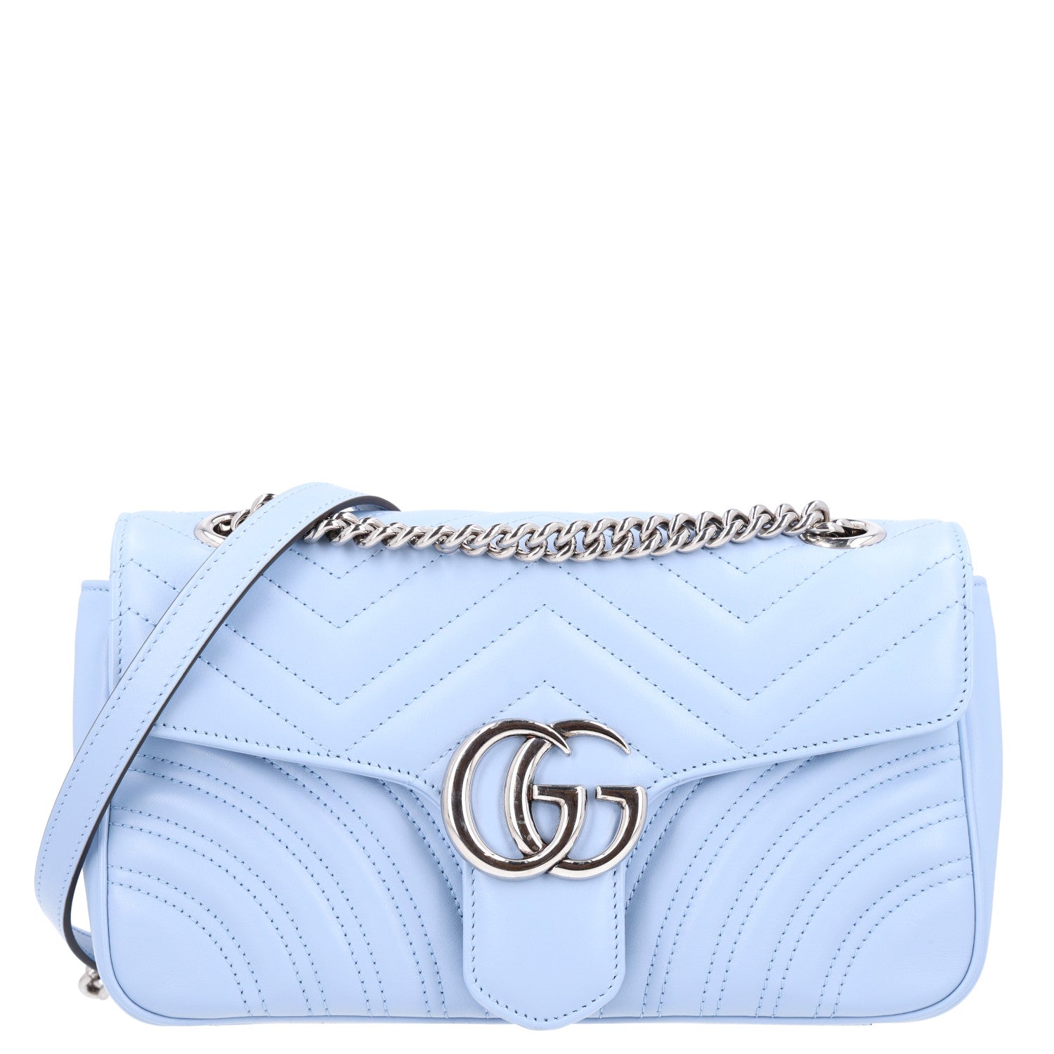 Gucci Calfskin Matelasse Small GG Marmont Shoulder Bag Porcelain Light Blue