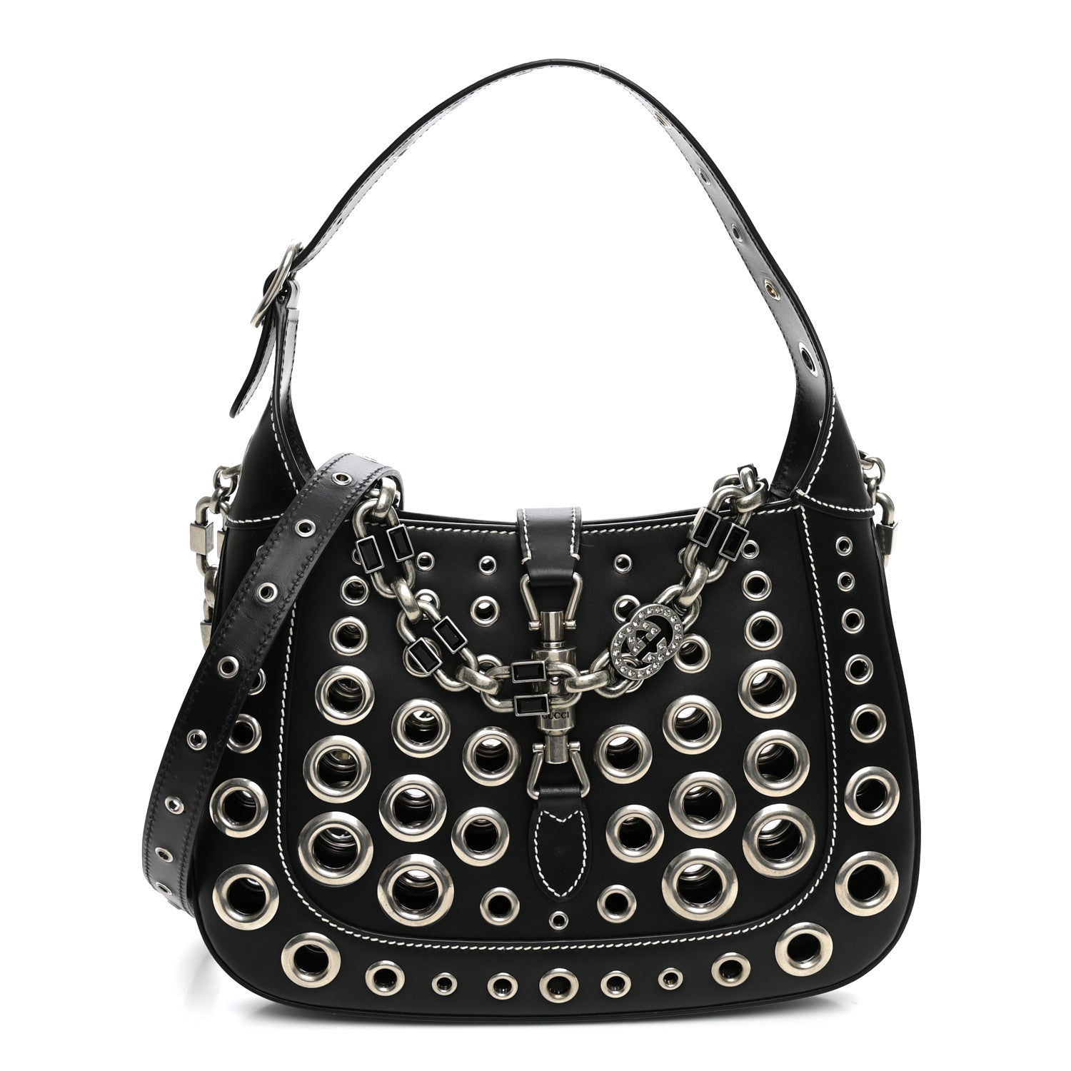 Gucci Calfskin Ha Ha Ha Jackie 1961 Eyelet Hobo Black