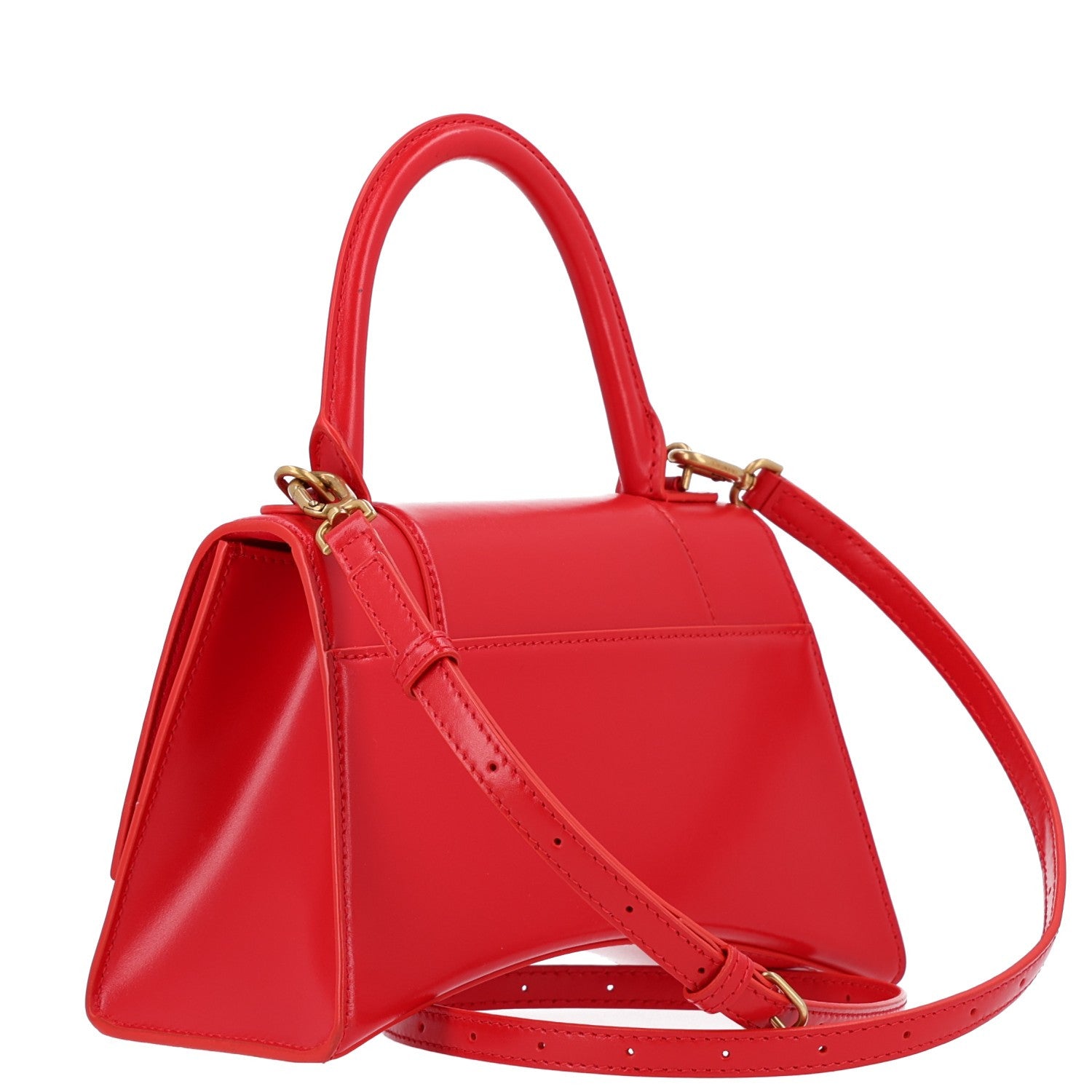 Balenciaga Shiny Box Calfskin Small Hourglass Top Handle Bag Bright Red