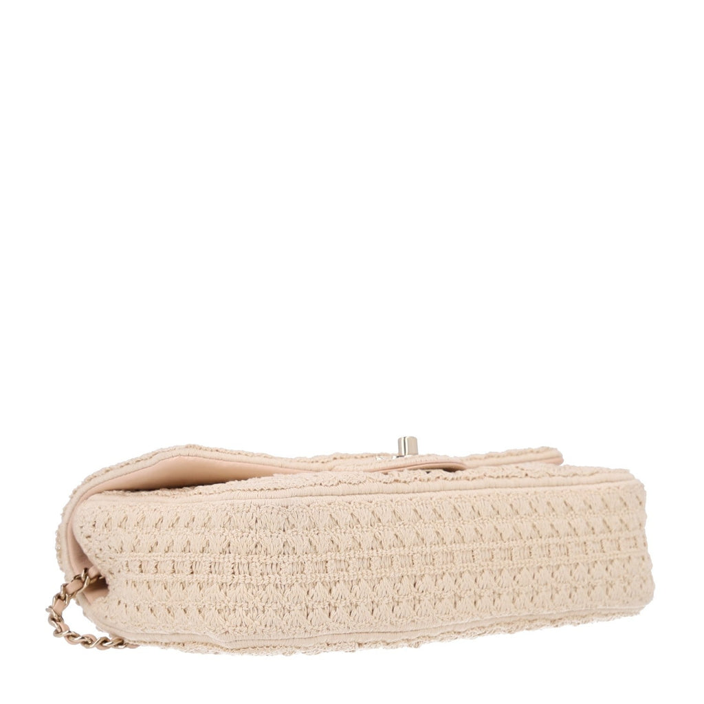Chanel Crochet Embroidered Camelia Small Rectangular Flap Ecru