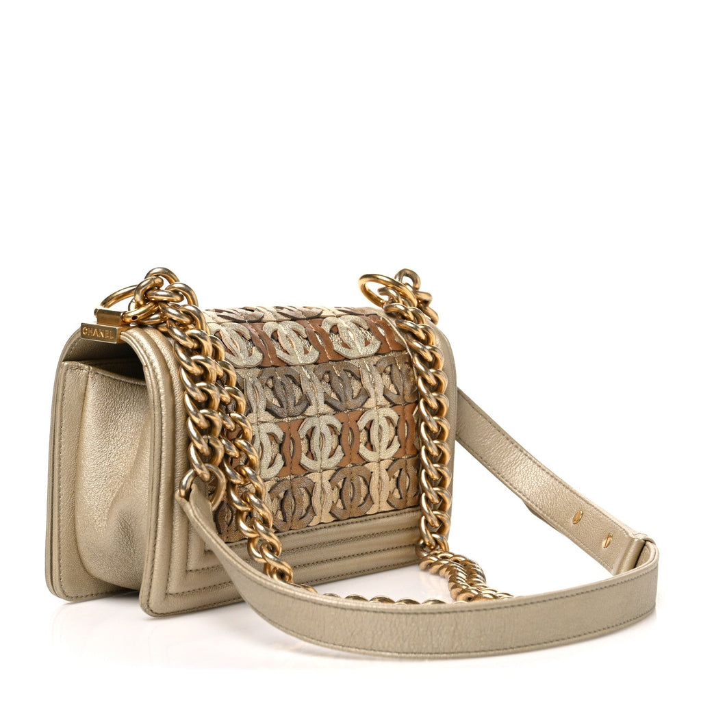 Chanel Metallic Lambskin Small Golden CC Boy Flap Gold