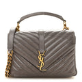 Saint Laurent Waxed Calfskin Matelasse Chevron Medium Monogram College Bag Fog Gray