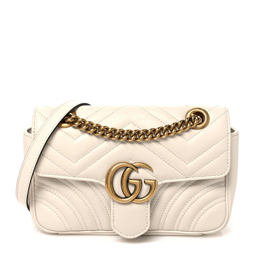 Gucci Calfskin Matelasse Mini GG Marmont Shoulder Bag White