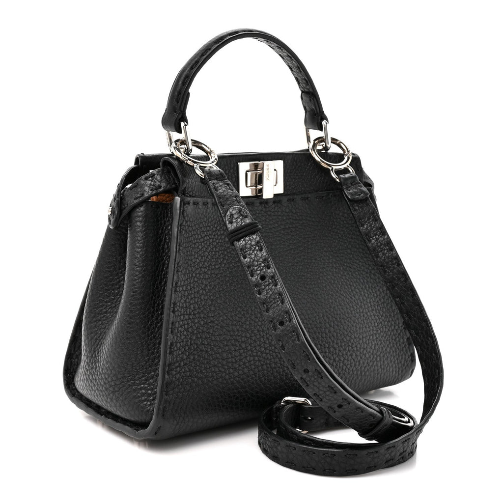 Fendi Cuoio Romano Selleria Bi-Color Mini Peekaboo Iconic Satchel Black Mou