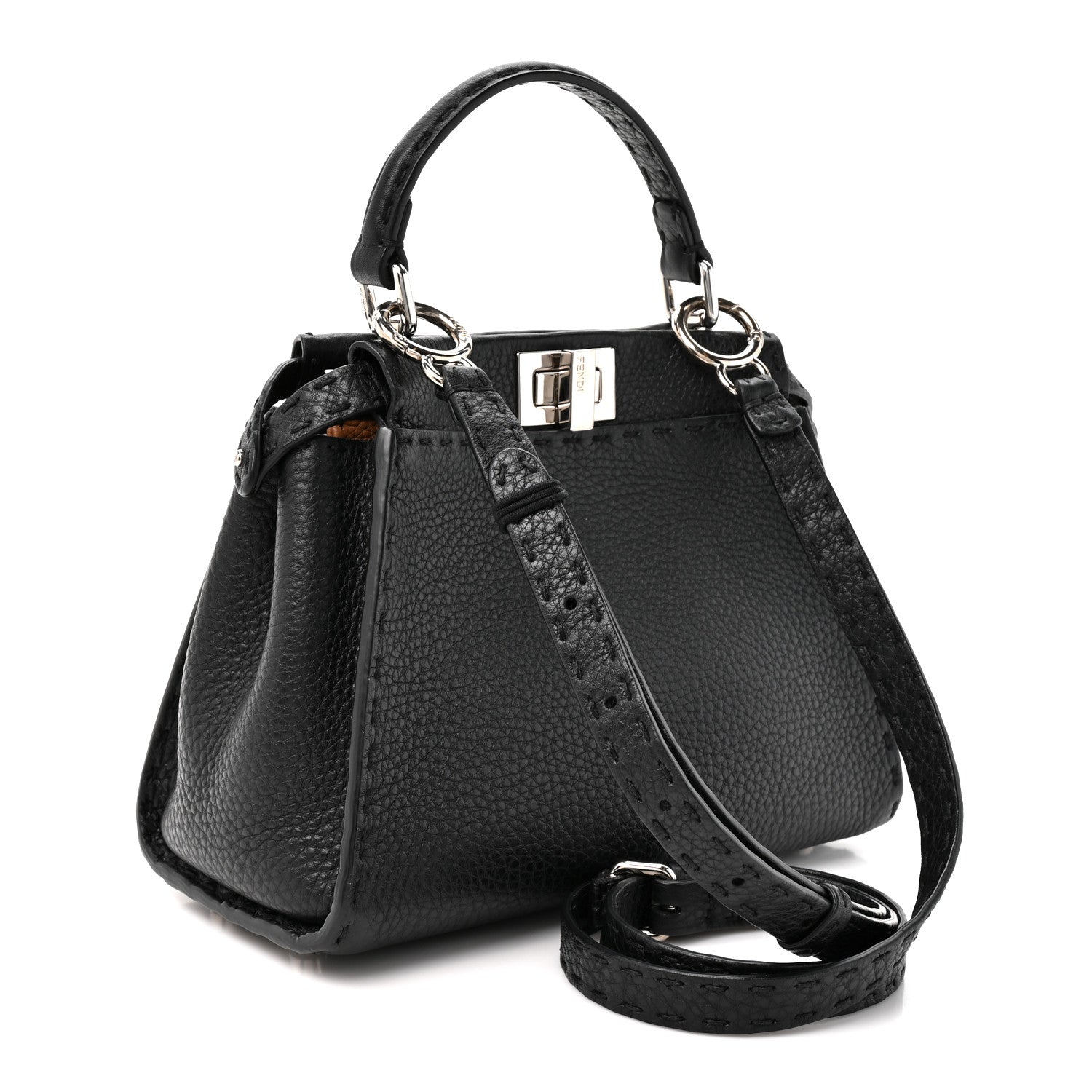 Fendi Cuoio Romano Selleria Bi-Color Mini Peekaboo Iconic Satchel Black Mou
