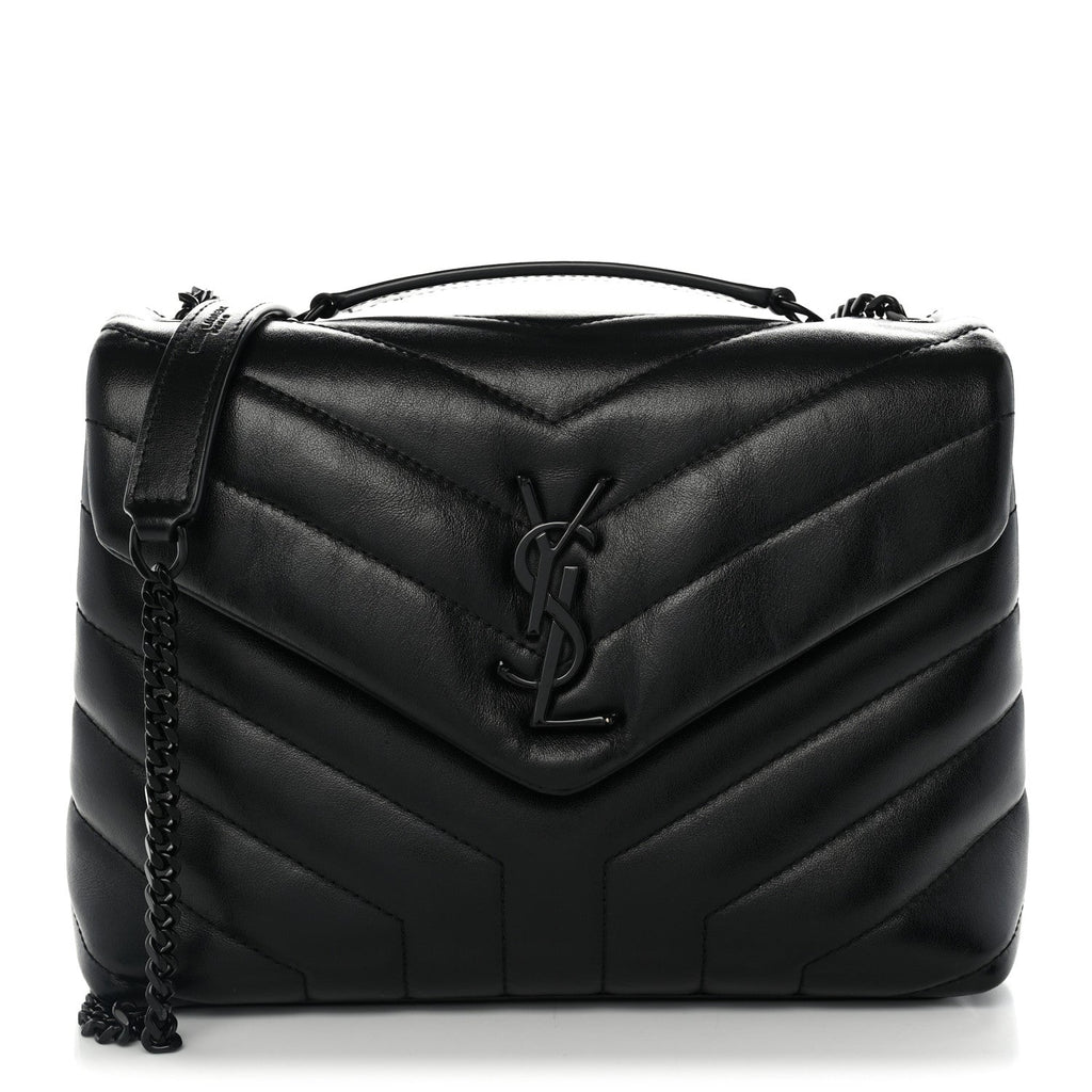 Saint Laurent Calfskin Y Quilted Monogram Monochrome Small Loulou Chain Satchel Black