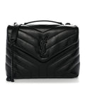 Saint Laurent Calfskin Y Quilted Monogram Monochrome Small Loulou Chain Satchel Black